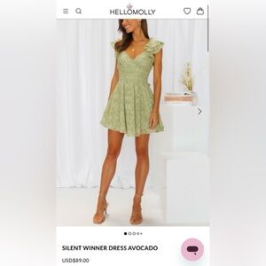 Hello Molly Women’s Silent Winner Dress Avocado Green Short Dress size 6 NWT